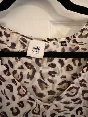 CAbi Leopard-Print V-Neck Top in Cream and Brown